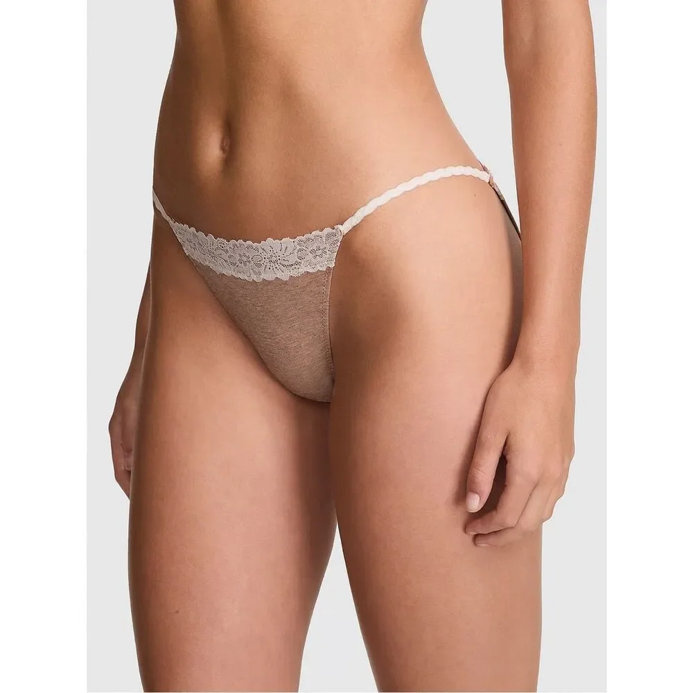 Victoria’s Secret PINK String Bikini Mocha Cream Lace Panties NEW